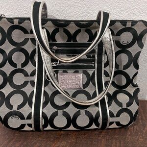 Coach Black and Cream Signature Tote
